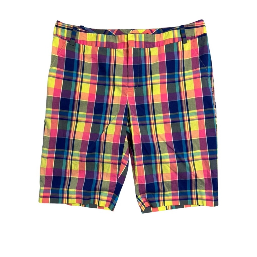 Polo Golf Ralph Lauren Shorts Womens 8 Multicolor Neon Plaid Cotton Blend